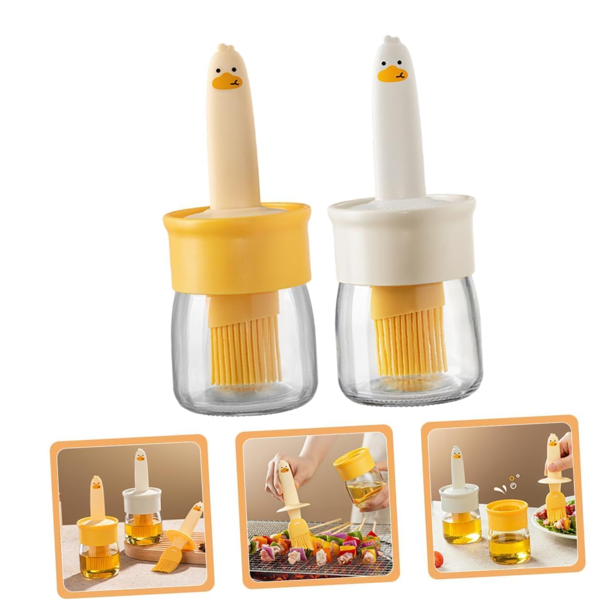 2 in 1 Oil Dispenser Bottle with Silicone Basting Brush for Cooking Vinegar Sauce BBQ Grill Frying Baking,Air Fryer,Glass Olive Oil Dispenser for Kitchen (Pack of 1)