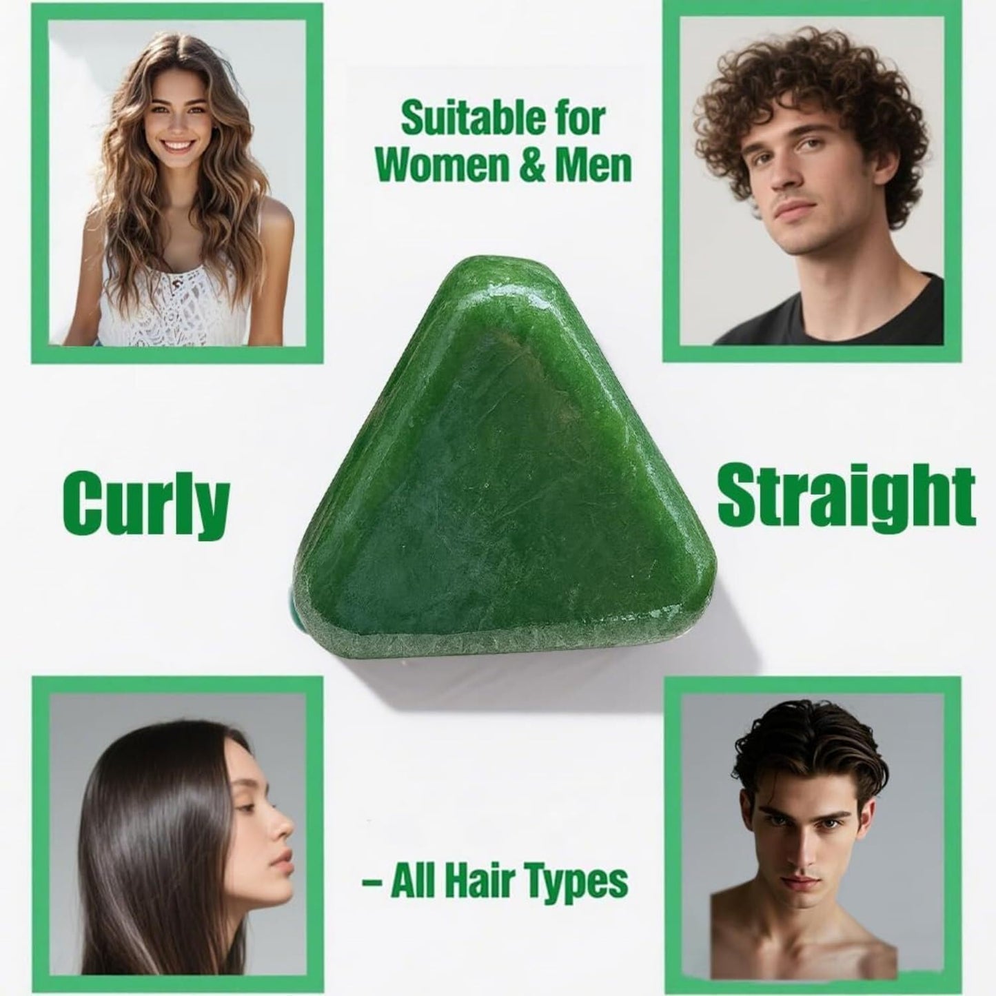Nature Herbal Seven Green Triangle Shampoo Bar Soap with multyfunction, Oil Control, Dandruff Removal, Smoothening, Platycladus Usman Grass Hair Care 100g (Pack Of 1)