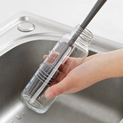 Bottle Cleaning Silicone Brush with Long Handle for Baby Bottle, Water Bottle, Narrow Neck, Containers, Vase and Glassware, Sports Bottle, Cleaning (Multicolor) Pack of 1