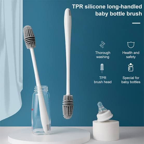 Bottle Cleaning Silicone Brush with Long Handle for Baby Bottle, Water Bottle, Narrow Neck, Containers, Vase and Glassware, Sports Bottle, Cleaning (Multicolor) Pack of 1