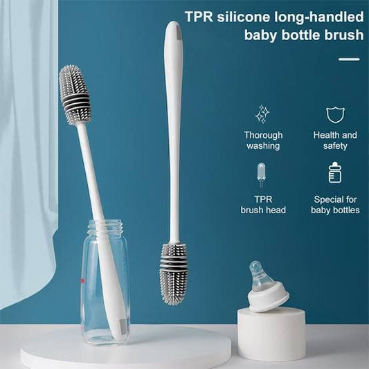 Bottle Cleaning Silicone Brush with Long Handle for Baby Bottle, Water Bottle, Narrow Neck, Containers, Vase and Glassware, Sports Bottle, Cleaning (Multicolor) Pack of 1
