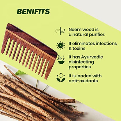 Wooden Comb For Women & Men I Neem Wood Comb For Hair Growth I Anti Dandruff I Hairfall (Pack of 3)