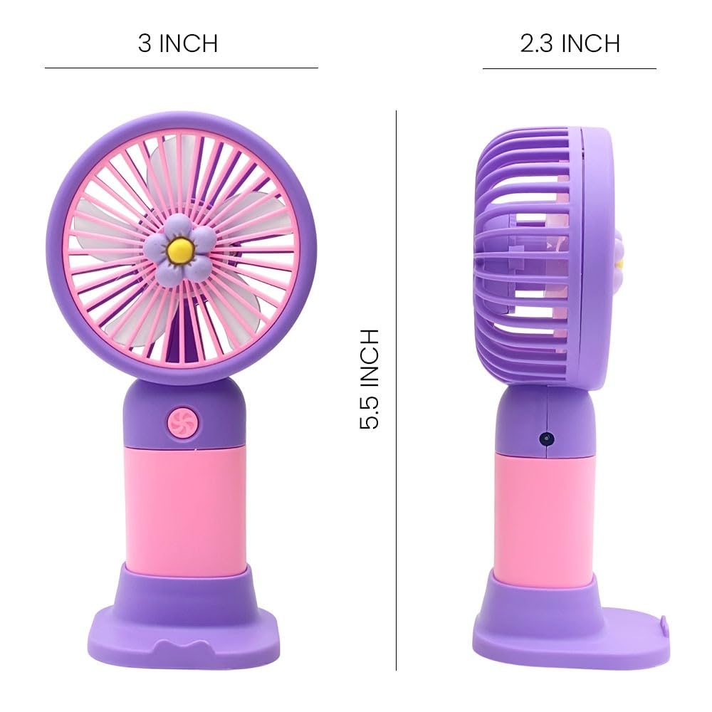 echargeable Hand Fan | 3 Speed USB Portable Fan | 2-in-1 Handheld & Desk Fan | Pocket Charging Fan for Men & Women | Travel Office Outdoor | Purple