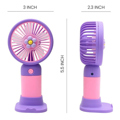 echargeable Hand Fan | 3 Speed USB Portable Fan | 2-in-1 Handheld & Desk Fan | Pocket Charging Fan for Men & Women | Travel Office Outdoor | Purple
