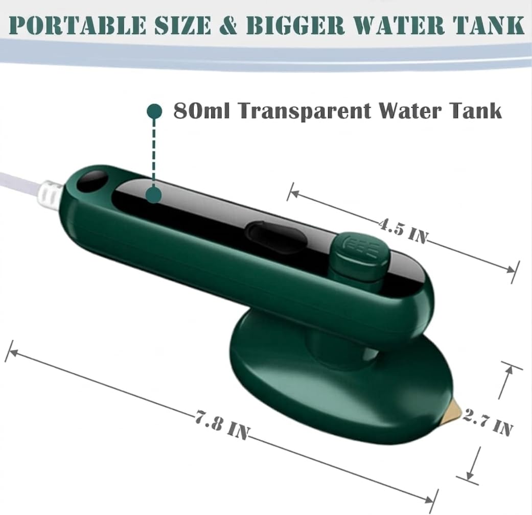 Portable Micro Steam iron, green iron Handheld Garment Steamer, Dry And Wet Wrinkles Removing | Lightweight Travel Friendly Steamer for Home Office Fast Heat Mini Ironing Machine