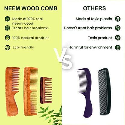 Wooden Comb For Women & Men I Neem Wood Comb For Hair Growth I Anti Dandruff I Hairfall (Pack of 3)