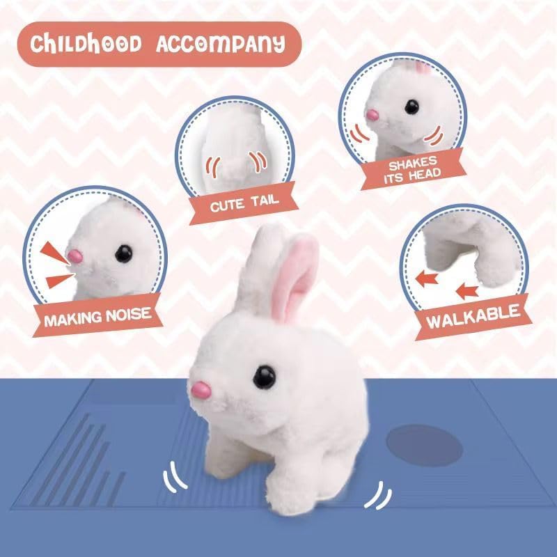 Interactive Hopping Walking Bunny Toy with Sounds | Jumping Rabbit with Wiggling Ears, Twitching Nose & Mouth | Educational Plush Toy Gift for Baby & Kids (Any 2)
