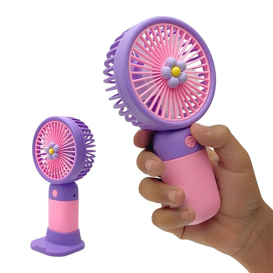 echargeable Hand Fan | 3 Speed USB Portable Fan | 2-in-1 Handheld & Desk Fan | Pocket Charging Fan for Men & Women | Travel Office Outdoor | Purple