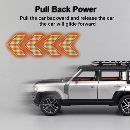 Defender Toy Car for Kids Diecast Metal Cars Light Sound Pullback Openable Door Model Car, Olive