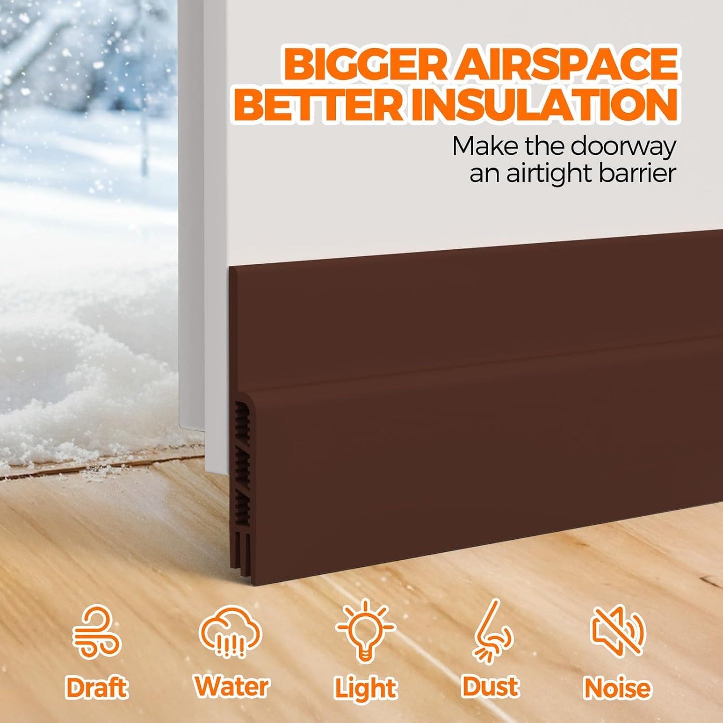 Door Draft Stopper Under Door Draft Blocker Insulator Doors Sweep Weather Stripping Noise Stopper Strong Adhesive, 1M - Brown