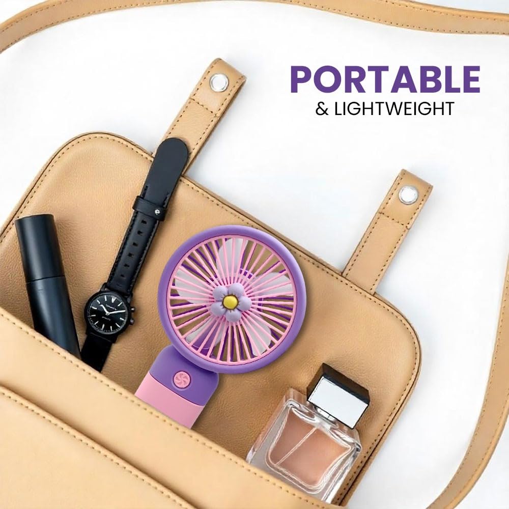 echargeable Hand Fan | 3 Speed USB Portable Fan | 2-in-1 Handheld & Desk Fan | Pocket Charging Fan for Men & Women | Travel Office Outdoor | Purple
