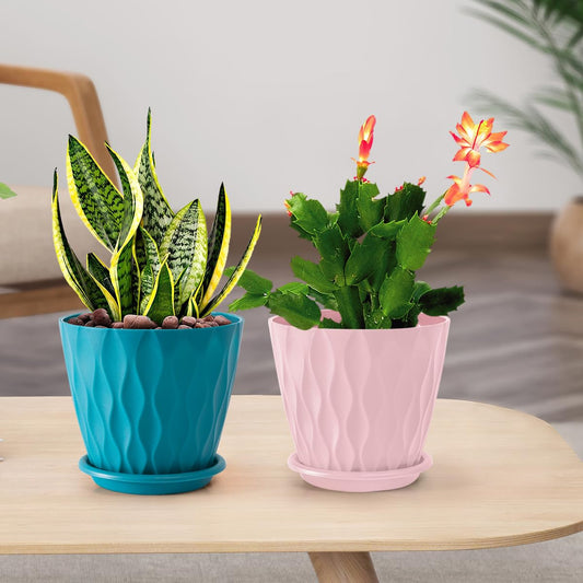 FANCY 5 PIS COMBO OF THE Plastic Round Flower Pots for Home Planters, Terrace, Garden Etc | Pack of 05 | Multicolor | Suitable for Home Indoor & Outdoor Gardening Plants
