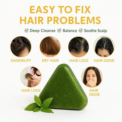 Nature Herbal Seven Green Triangle Shampoo Bar Soap with multyfunction, Oil Control, Dandruff Removal, Smoothening, Platycladus Usman Grass Hair Care 100g (Pack Of 1)