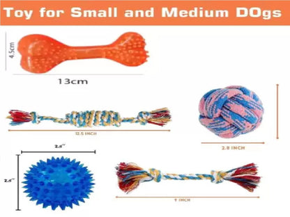 Dog Chew Toy + Toys for Puppies & Small Dogs Toys, Rope Ball Toy Cotton, Rubber Ball, Chew Toy, Rubber Toy, Training Aid For Dog -Pack of 6 (Multicolor)