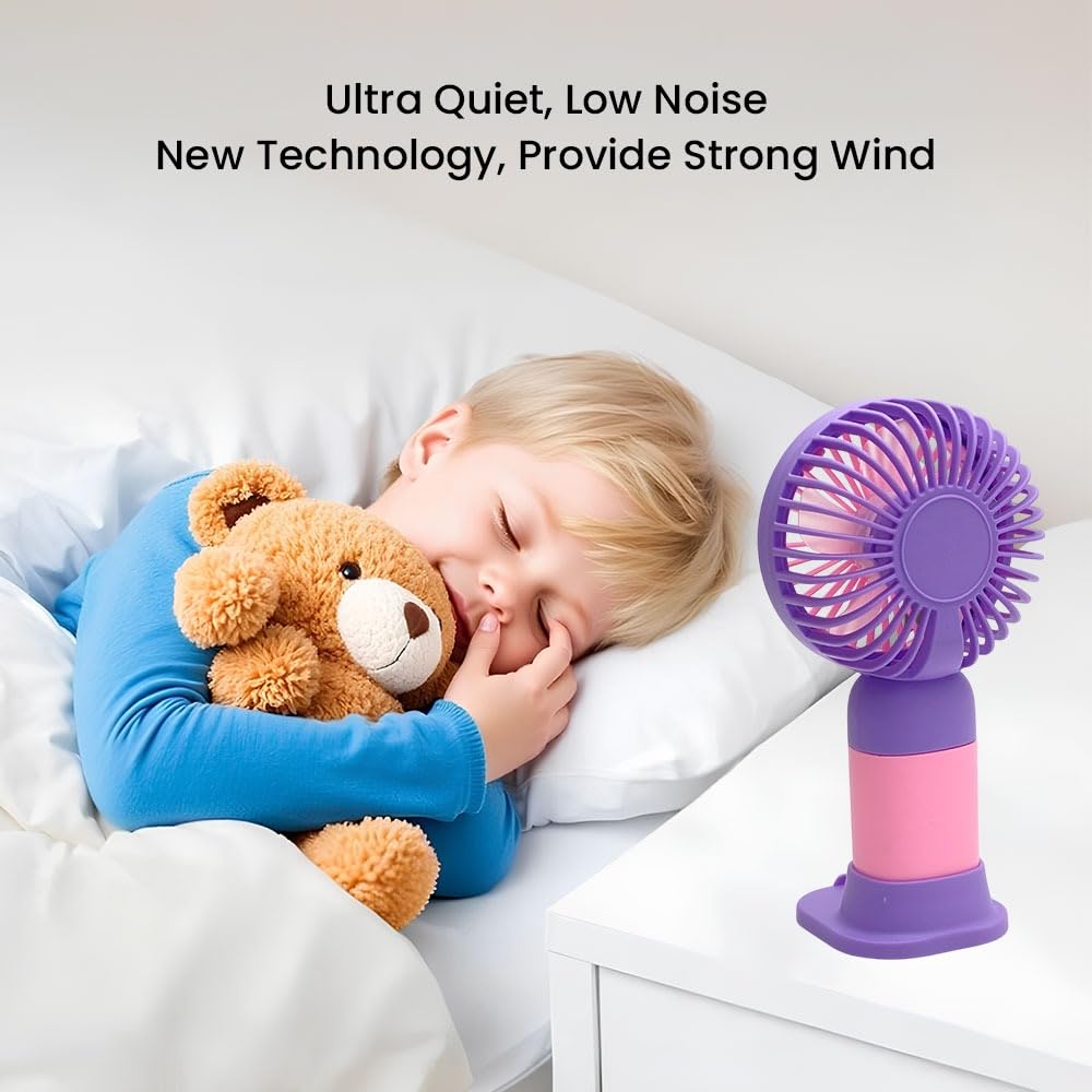echargeable Hand Fan | 3 Speed USB Portable Fan | 2-in-1 Handheld & Desk Fan | Pocket Charging Fan for Men & Women | Travel Office Outdoor | Purple