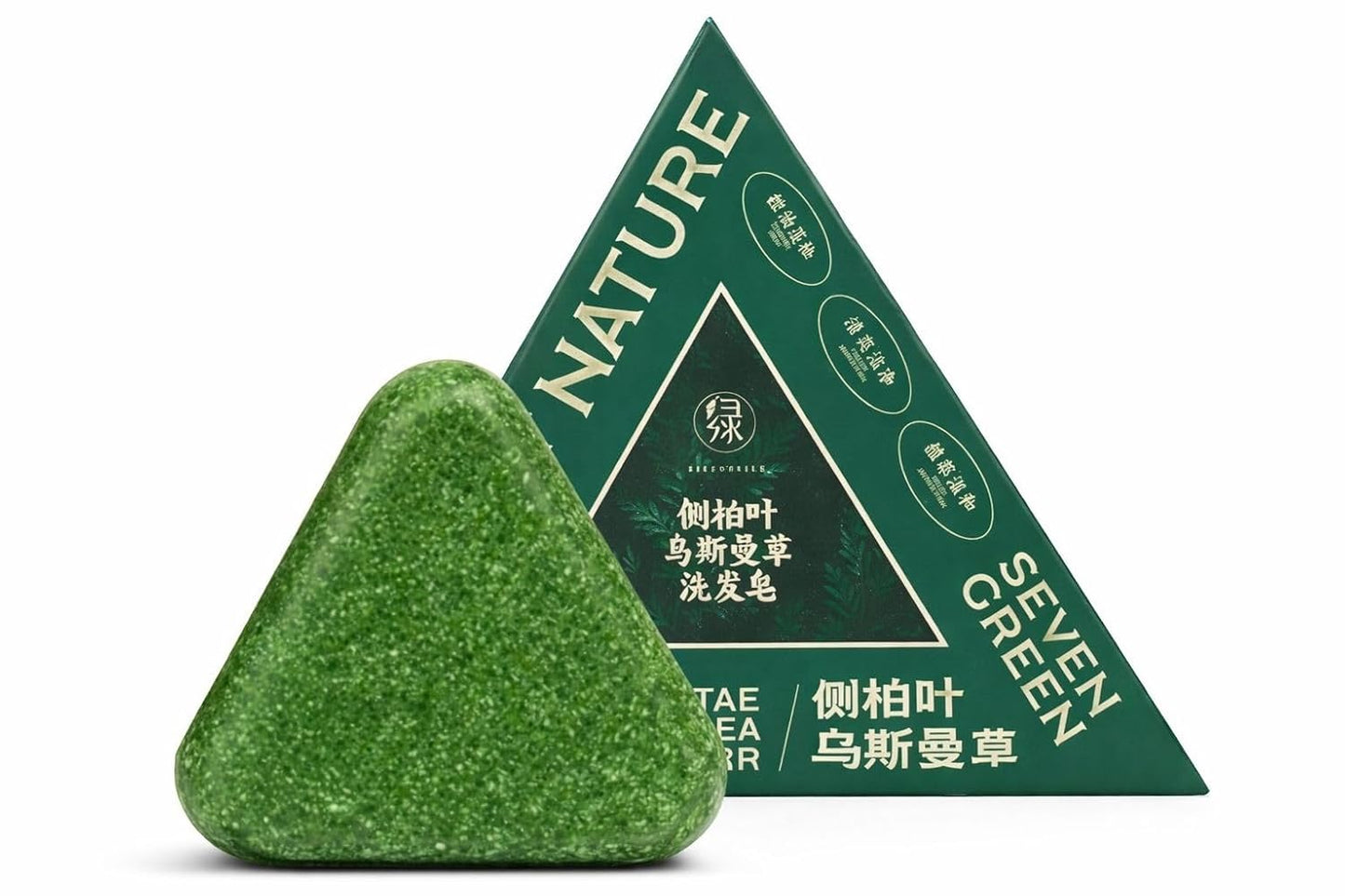 Nature Herbal Seven Green Triangle Shampoo Bar Soap with multyfunction, Oil Control, Dandruff Removal, Smoothening, Platycladus Usman Grass Hair Care 100g (Pack Of 1)