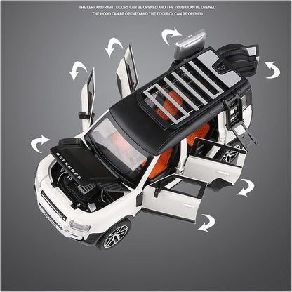 Defender Toy Car for Kids Diecast Metal Cars Light Sound Pullback Openable Door Model Car, Olive