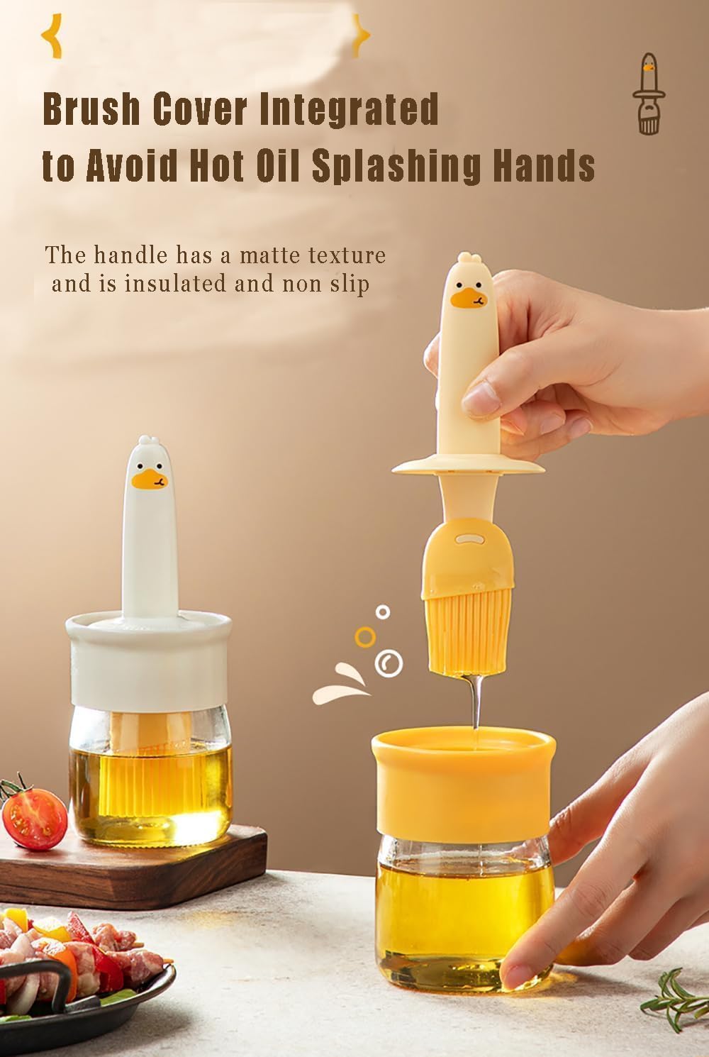 2 in 1 Oil Dispenser Bottle with Silicone Basting Brush for Cooking Vinegar Sauce BBQ Grill Frying Baking,Air Fryer,Glass Olive Oil Dispenser for Kitchen (Pack of 1)