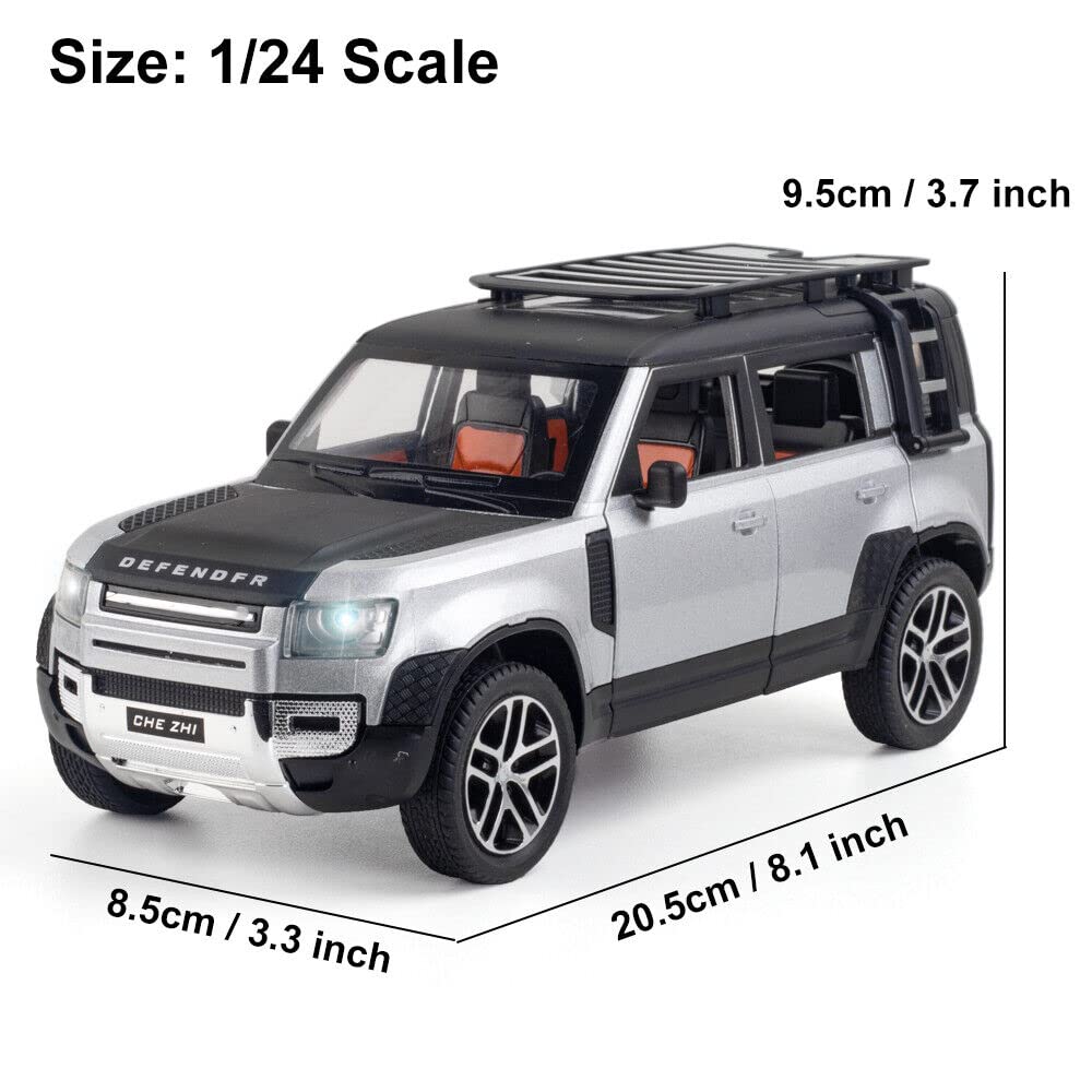 Defender Toy Car for Kids Diecast Metal Cars Light Sound Pullback Openable Door Model Car, Olive