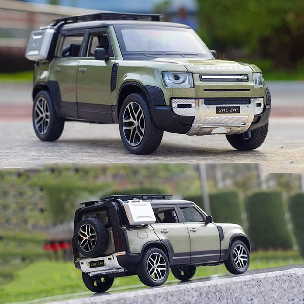 Defender Toy Car for Kids Diecast Metal Cars Light Sound Pullback Openable Door Model Car, Olive