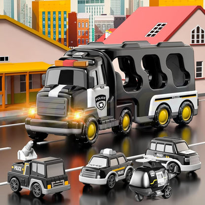 5 in 1 Police Trucks Boy Toys for 3-5 Year Old Toddlers - Toys for 3 4 5 6 7 Years Old Transport Vehicle Carrier Truck Sets Kids Boys & Girls