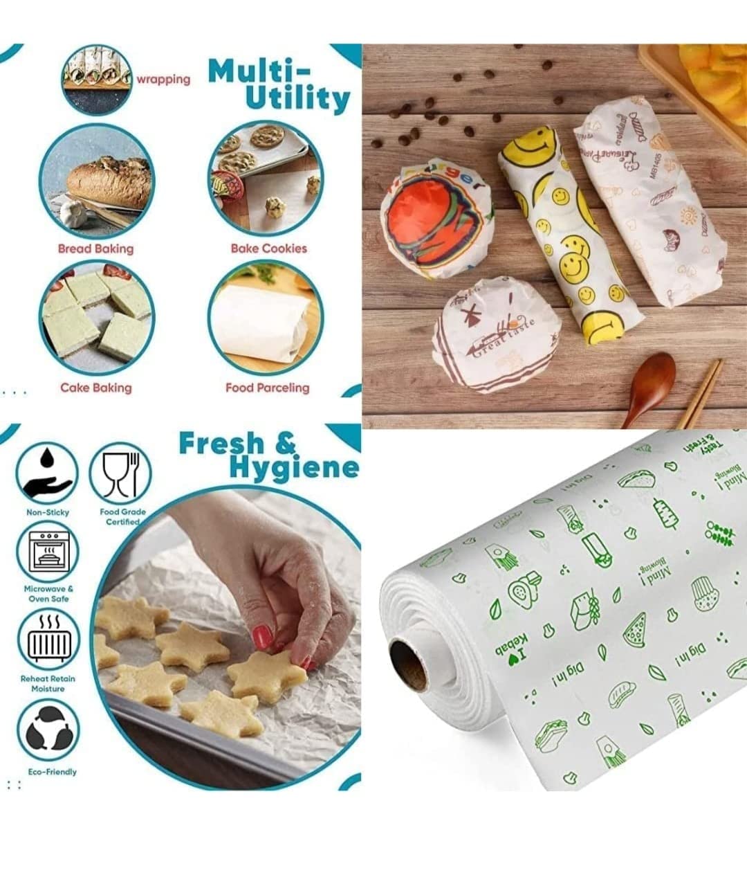 (BOGO) Food Wrapping Paper Roll - 25 + 25 Mtr Free,Non-Stick, Oil Proof Butter Paper Roll, Reheatable Foil Paper for Food Wrap, Paper Foil for Chapati, Roti Wrap & More, Wrapping Paper for Food, Parchment Paper
