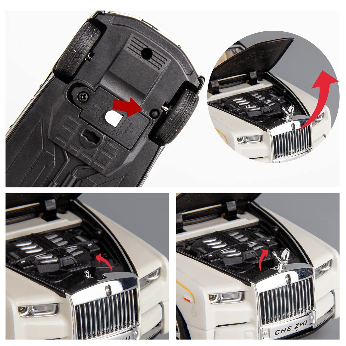 Scale Rolls Royce Phantom Exclusive Alloy Metal Pull Back Die-cast Car Scale Model with Sound Light Mini Auto Toy for Kids Metal Model Toy Car with Sound and Light [White]