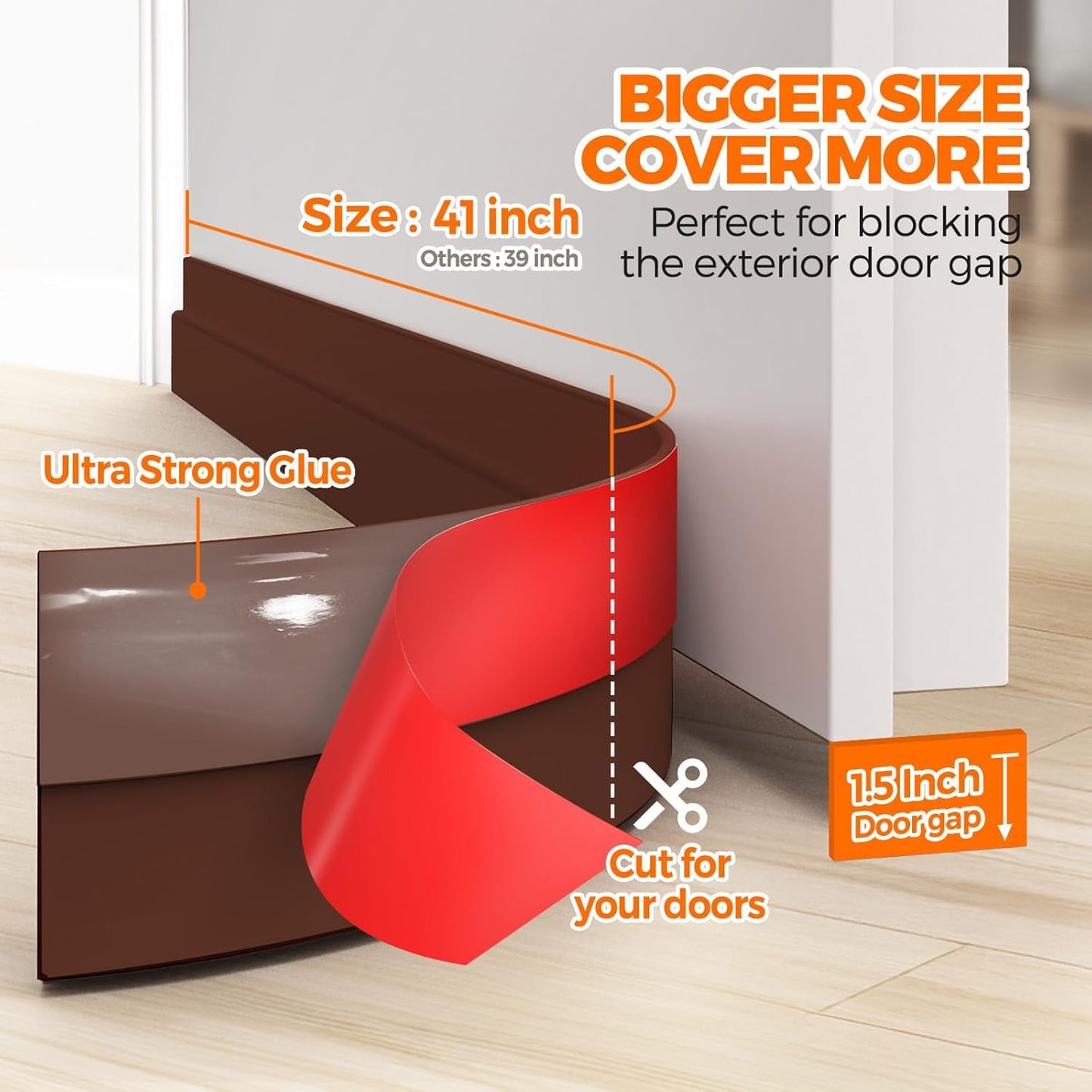Door Draft Stopper Under Door Draft Blocker Insulator Doors Sweep Weather Stripping Noise Stopper Strong Adhesive, 1M - Brown