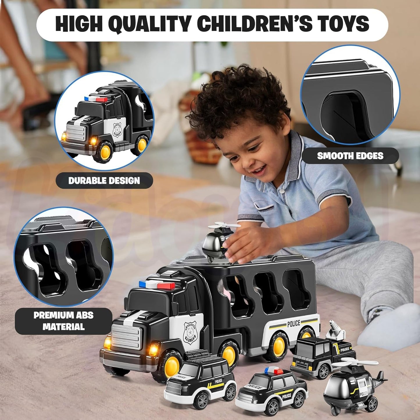 5 in 1 Police Trucks Boy Toys for 3-5 Year Old Toddlers - Toys for 3 4 5 6 7 Years Old Transport Vehicle Carrier Truck Sets Kids Boys & Girls