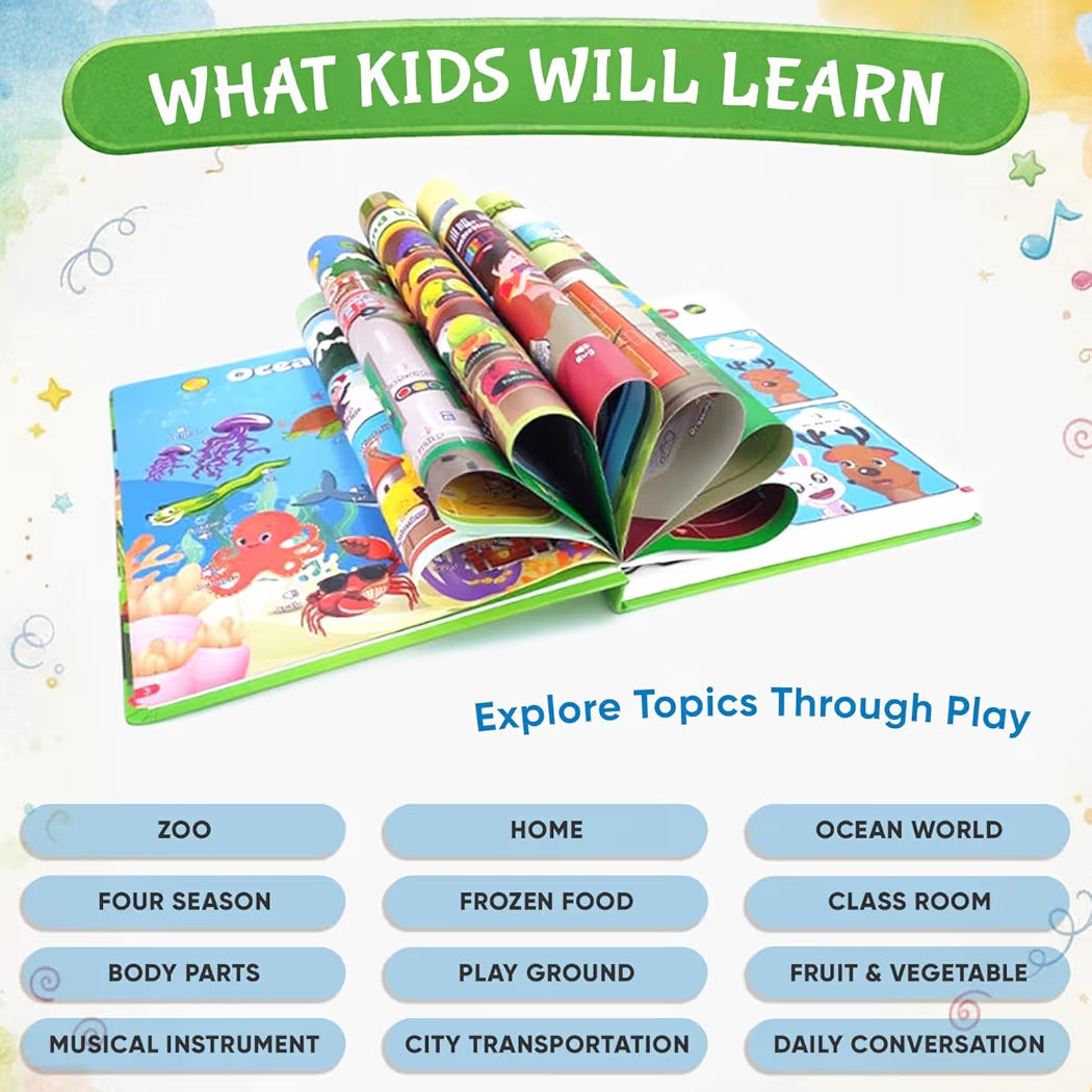 12-in-1 Interactive Musical Learning Book for Kids (1–5 Years) – Free Battery | Wonderful Gift | Learn and Play Sound Book with Fruits, Transportation and More | Educational Musical Toy
