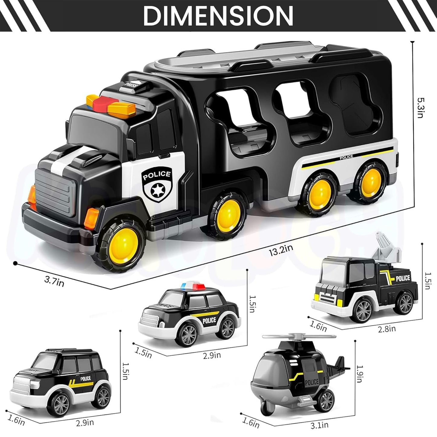 5 in 1 Police Trucks Boy Toys for 3-5 Year Old Toddlers - Toys for 3 4 5 6 7 Years Old Transport Vehicle Carrier Truck Sets Kids Boys & Girls