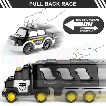 5 in 1 Police Trucks Boy Toys for 3-5 Year Old Toddlers - Toys for 3 4 5 6 7 Years Old Transport Vehicle Carrier Truck Sets Kids Boys & Girls