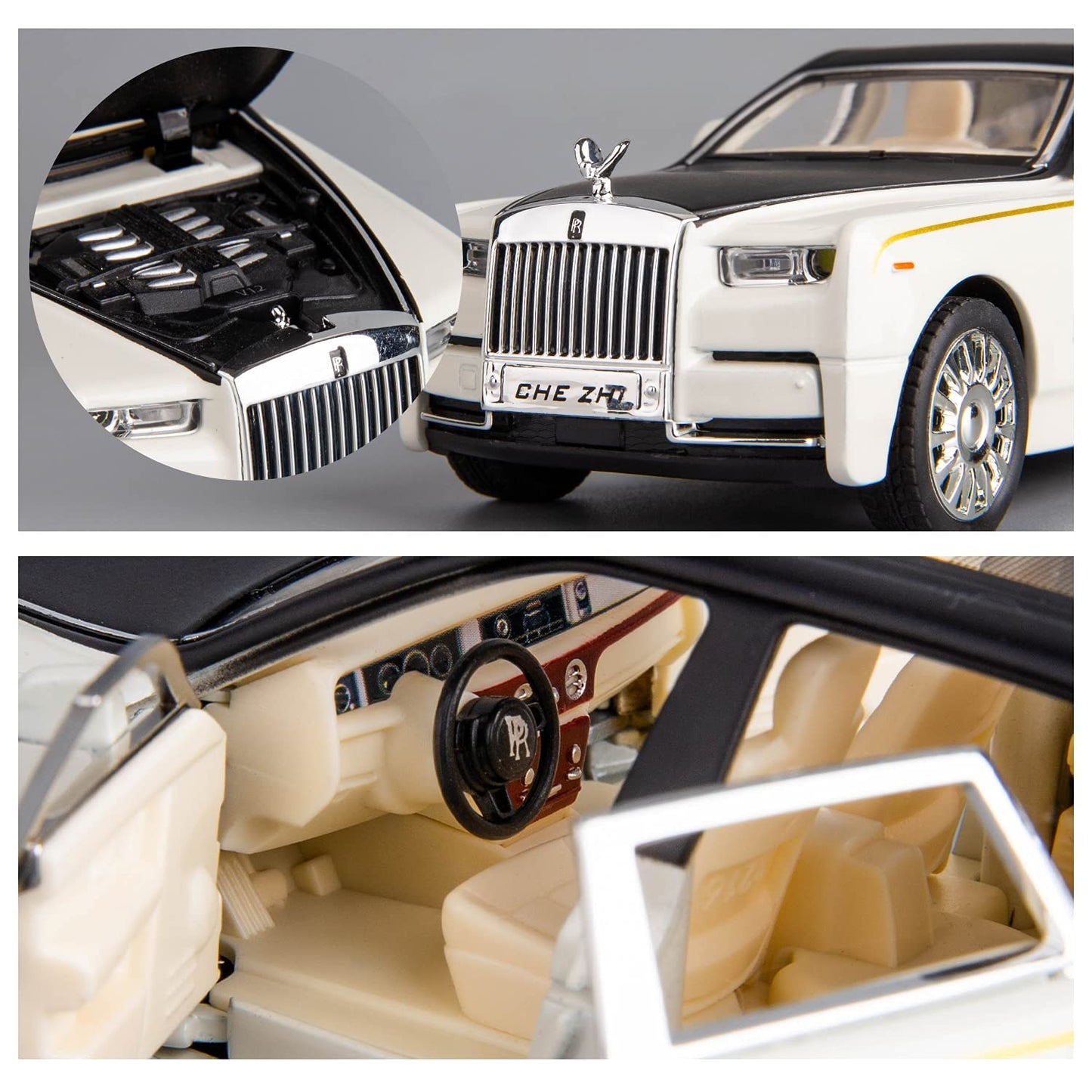 Scale Rolls Royce Phantom Exclusive Alloy Metal Pull Back Die-cast Car Scale Model with Sound Light Mini Auto Toy for Kids Metal Model Toy Car with Sound and Light [White]