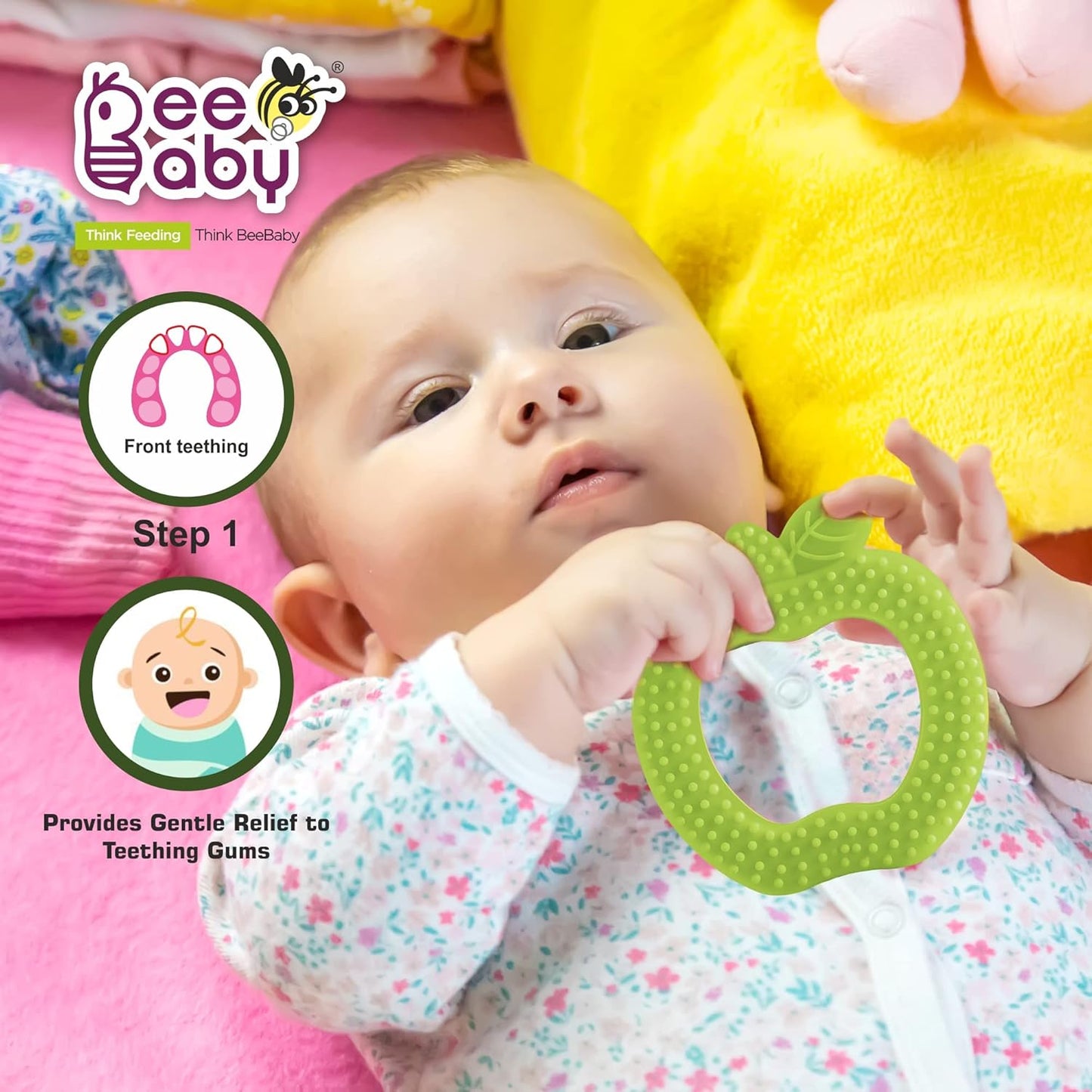 Apple Shape Soft Silicone Teether for 3 to 6 Months with Carrying Case, BPA Free US FDA Approved Teether for Baby with Textured Surface for Soothing Gums. 100% Food Grade BIS Certified.