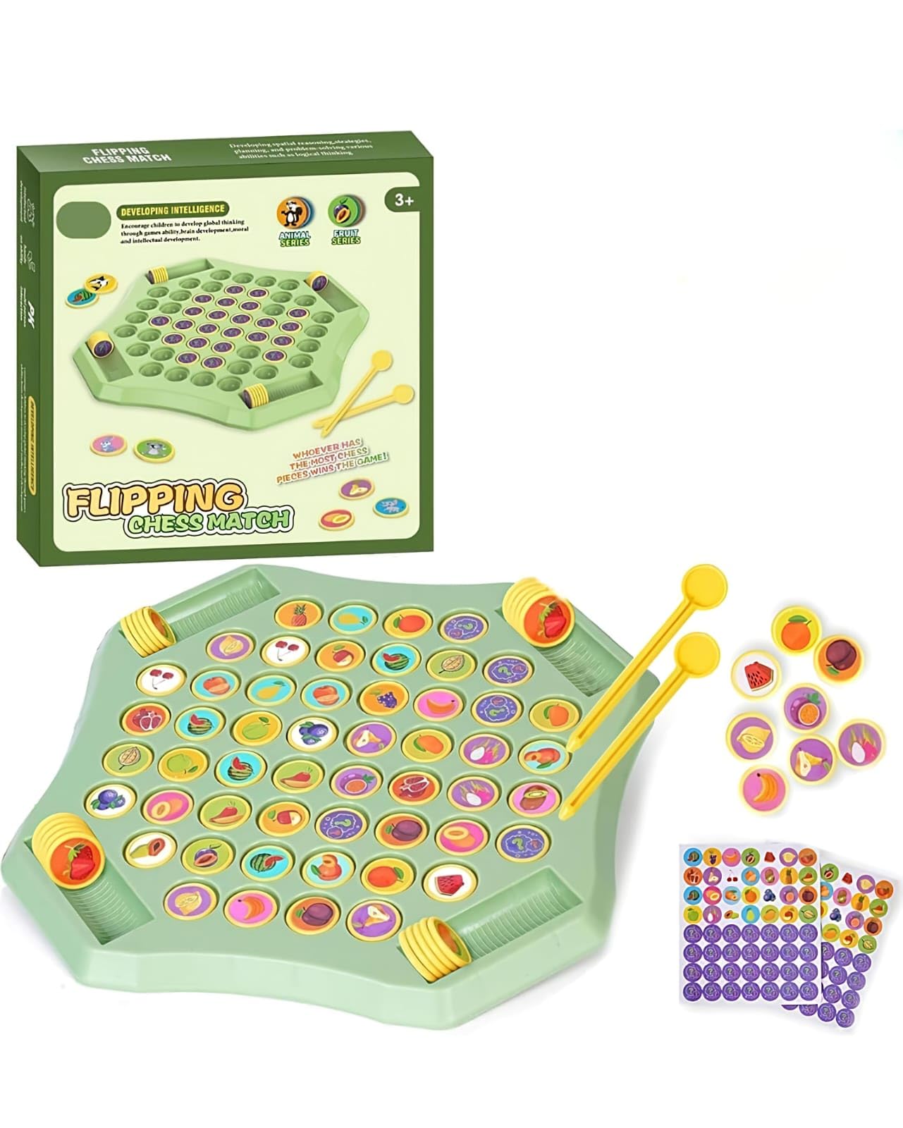 Memory Game for Kids | Flip & Match Chess Board with Animal & Fruit Puzzle Chips | Toys
