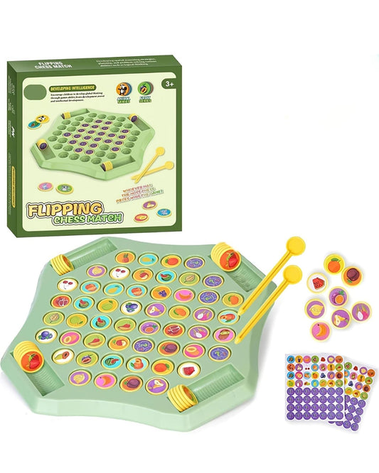 Memory Game for Kids | Flip & Match Chess Board with Animal & Fruit Puzzle Chips | Toys