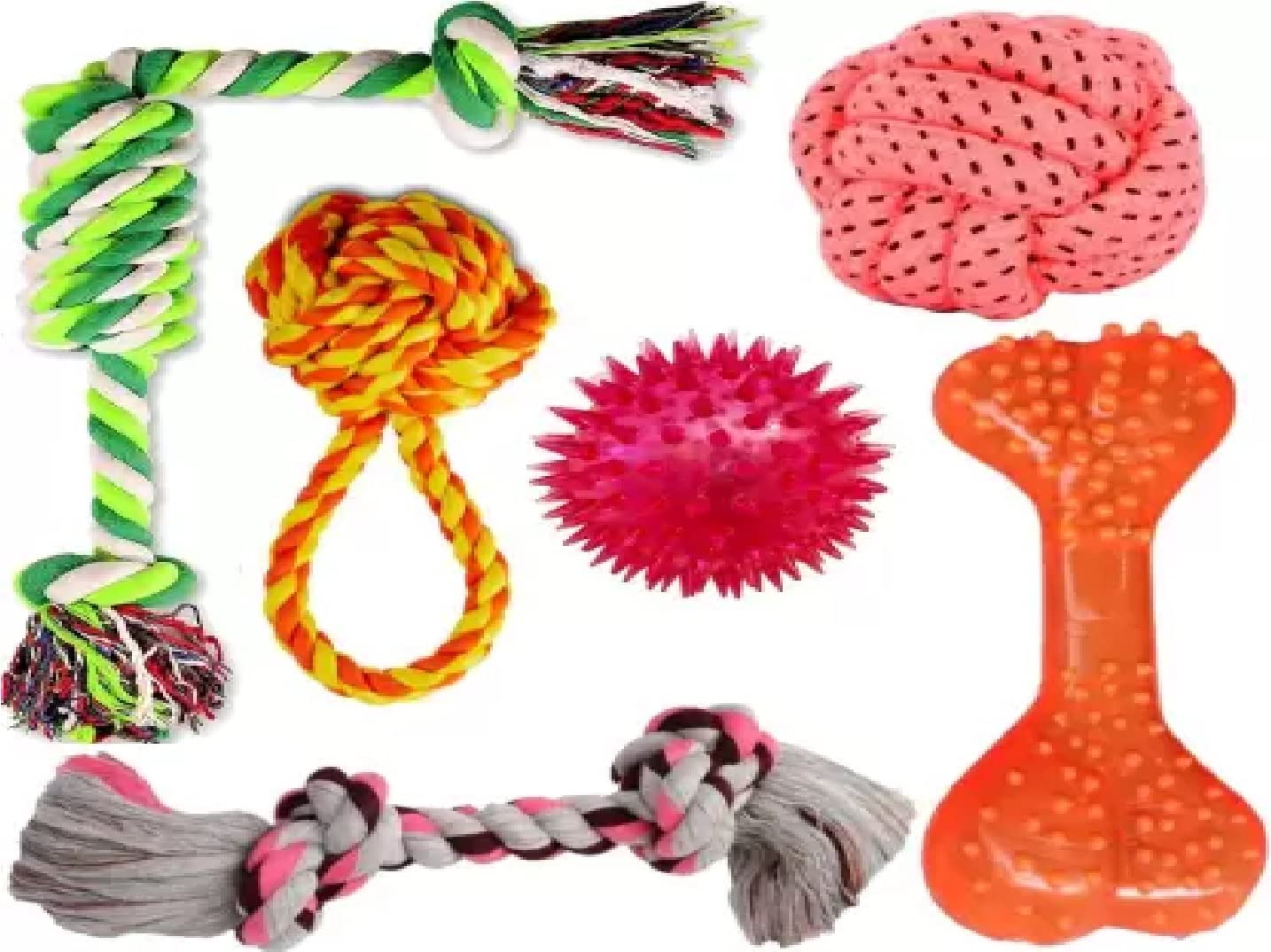 Dog Chew Toy + Toys for Puppies & Small Dogs Toys, Rope Ball Toy Cotton, Rubber Ball, Chew Toy, Rubber Toy, Training Aid For Dog -Pack of 6 (Multicolor)