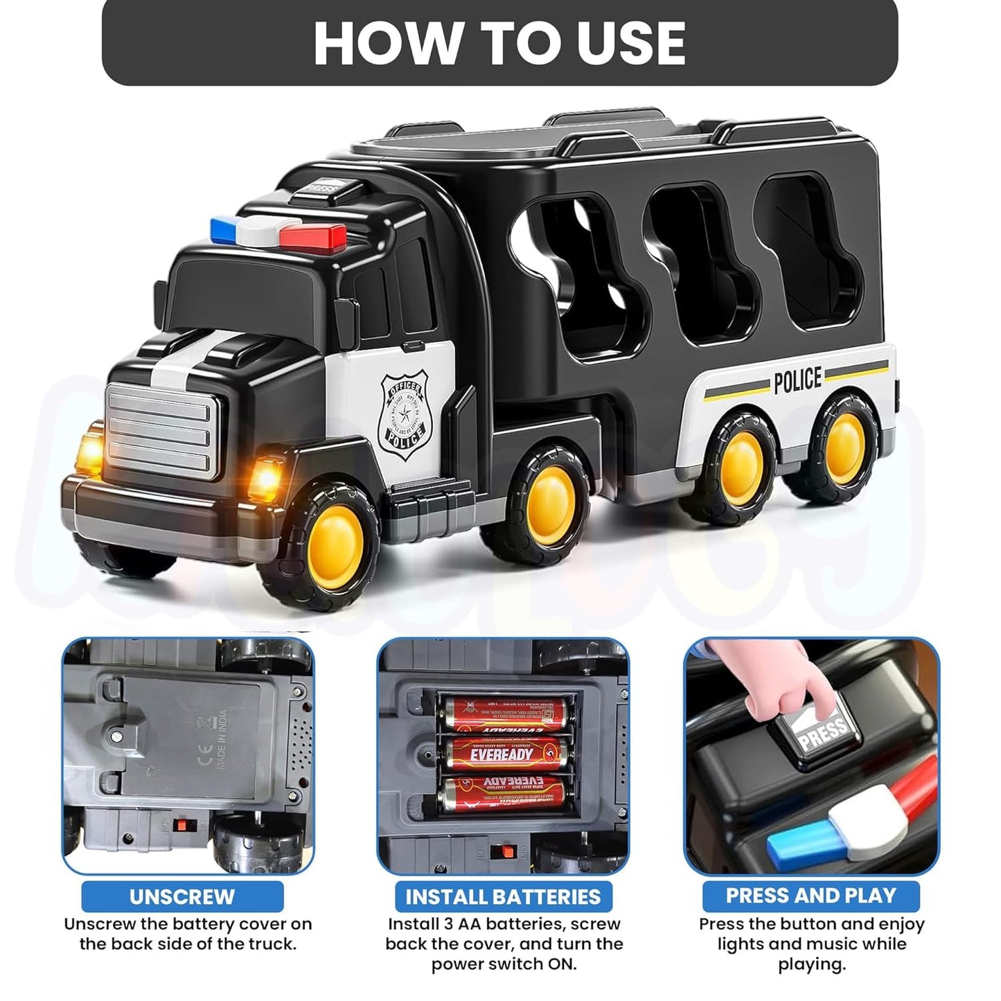 5 in 1 Police Trucks Boy Toys for 3-5 Year Old Toddlers - Toys for 3 4 5 6 7 Years Old Transport Vehicle Carrier Truck Sets Kids Boys & Girls
