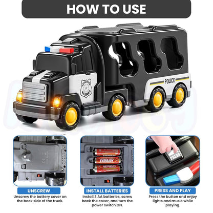 5 in 1 Police Trucks Boy Toys for 3-5 Year Old Toddlers - Toys for 3 4 5 6 7 Years Old Transport Vehicle Carrier Truck Sets Kids Boys & Girls