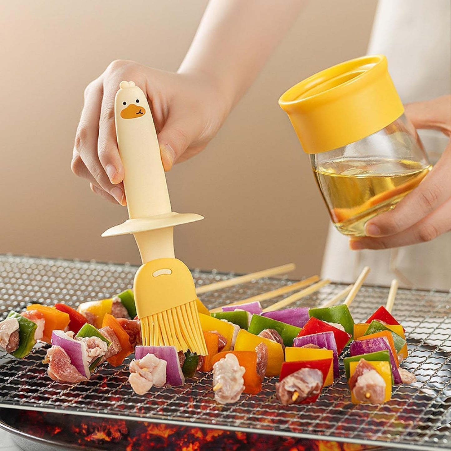 2 in 1 Oil Dispenser Bottle with Silicone Basting Brush for Cooking Vinegar Sauce BBQ Grill Frying Baking,Air Fryer,Glass Olive Oil Dispenser for Kitchen (Pack of 1)