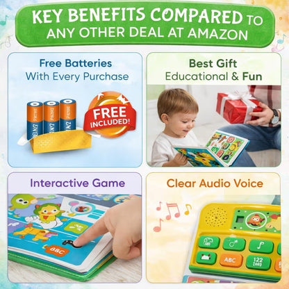 12-in-1 Interactive Musical Learning Book for Kids (1–5 Years) – Free Battery | Wonderful Gift | Learn and Play Sound Book with Fruits, Transportation and More | Educational Musical Toy