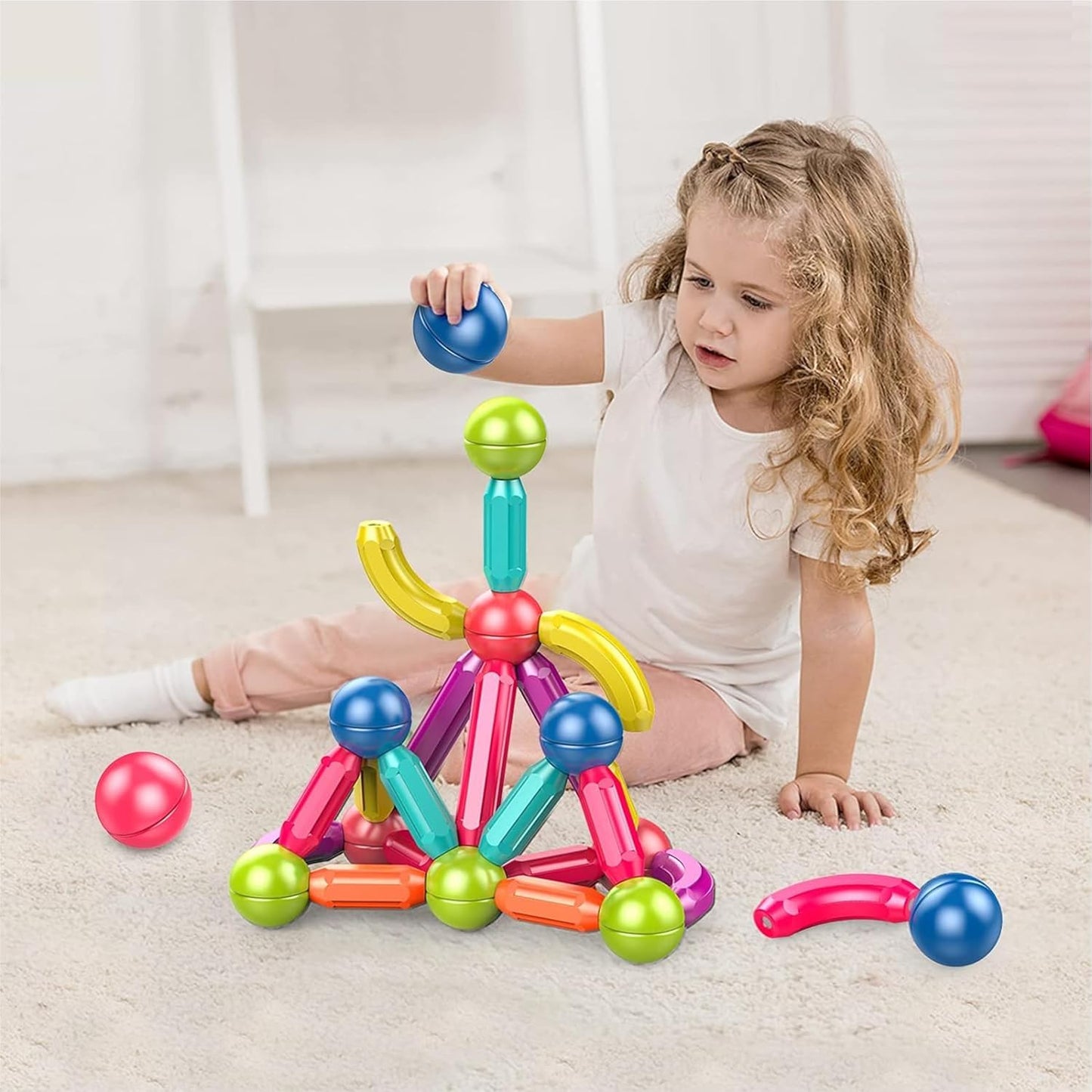 Magnetic Blocks for Kids Tiles-32 Pieces Set Gifts for Girls, Boys Magnetic Building Blocks for 3+ Years, 4 5 6 7 8 9 10/ Constructing & Learning Builder Educational Kids Magnetic Blocks Game