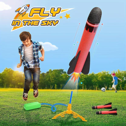 Rocket Launcher Toy for Kids Ages 3-12 – Safe Foam Flying Rocket Outdoor Toy Set