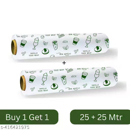 (BOGO) Food Wrapping Paper Roll - 25 + 25 Mtr Free,Non-Stick, Oil Proof Butter Paper Roll, Reheatable Foil Paper for Food Wrap, Paper Foil for Chapati, Roti Wrap & More, Wrapping Paper for Food, Parchment Paper