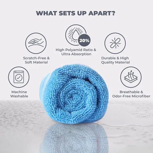 Cotton Microfiber Kitchen Towels – Pack of 6, 40x40 cm – Multicolor, Super Absorbent & Quick-Dry – Ideal for Wash Basin, Kitchen, Bathroom & More