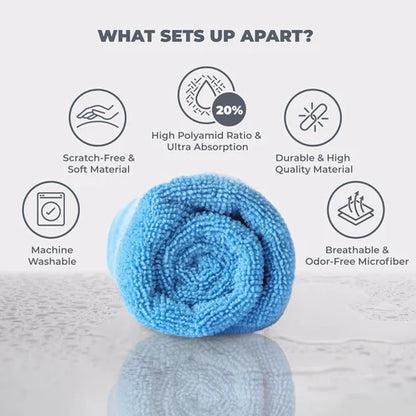 Cotton Microfiber Kitchen Towels – Pack of 6, 40x40 cm – Multicolor, Super Absorbent & Quick-Dry – Ideal for Wash Basin, Kitchen, Bathroom & More